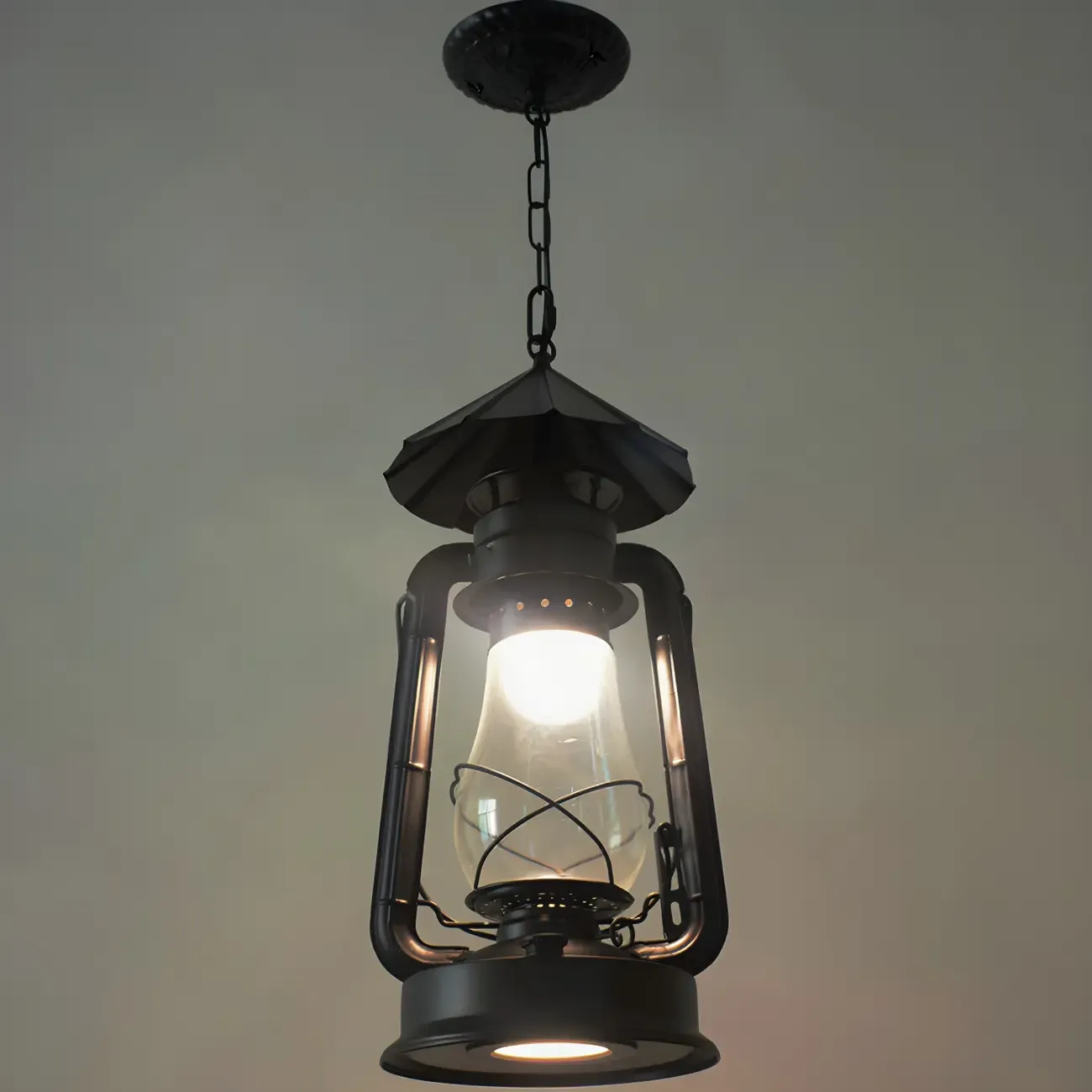 Industrial Bronze Black LED Hanging Lantern Pendant Light Image - 28
