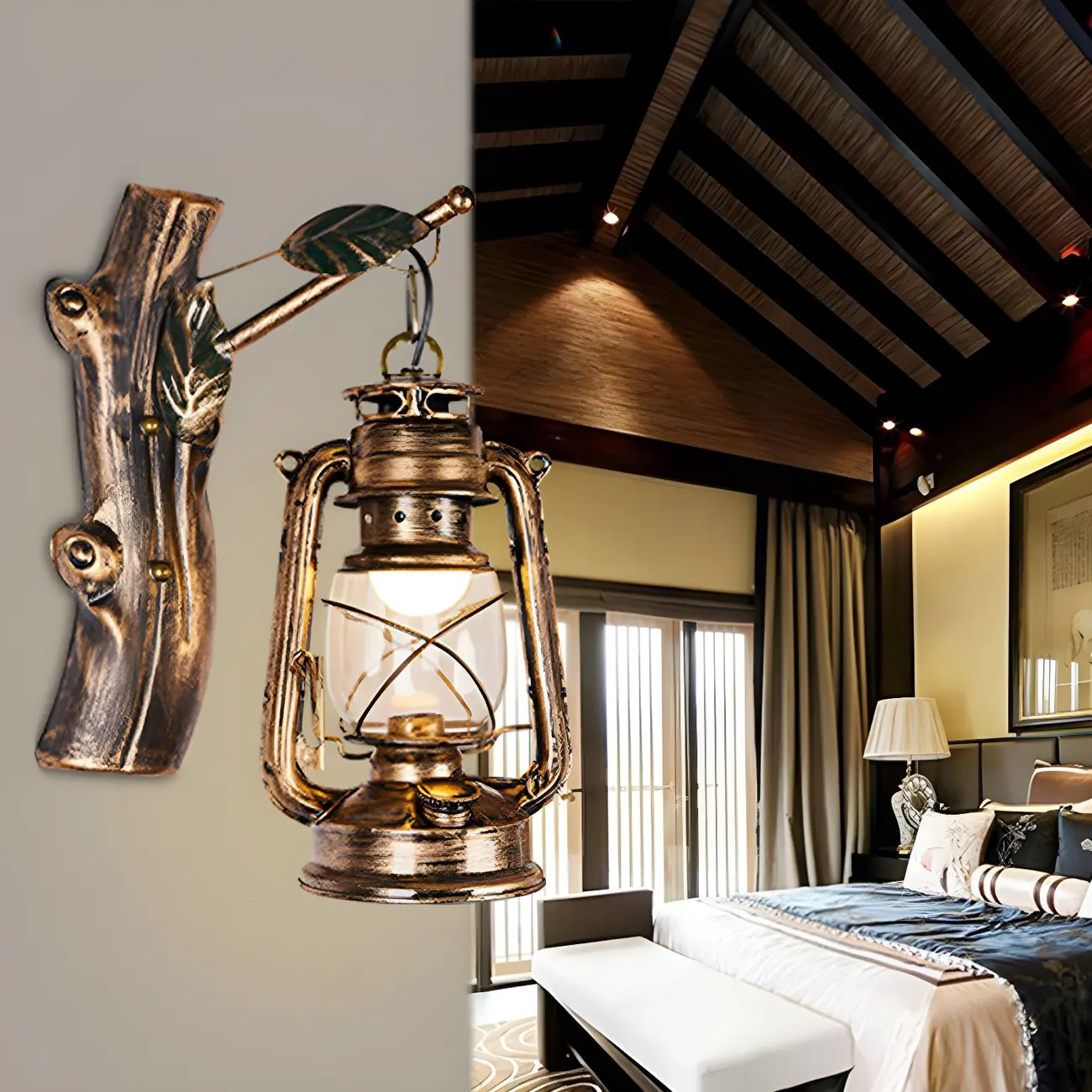 Industrial Bronze LED Lantern Wall Sconce for Bedroom Decor  | homeyfad