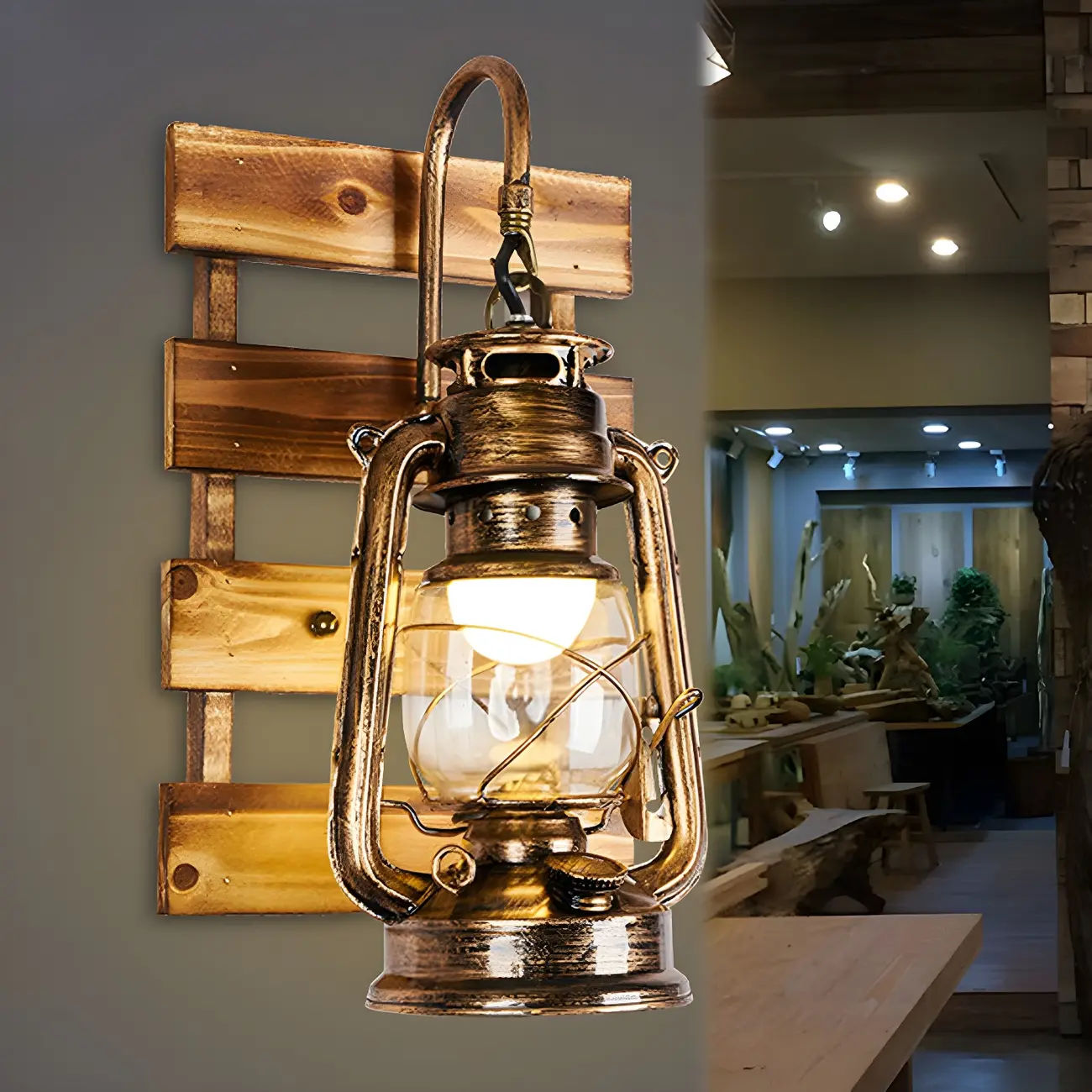 Industrial Bronze LED Lantern Wall Sconce for Bedroom Decor  | homeyfad