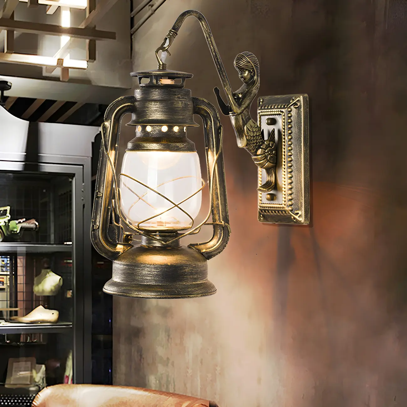 Industrial Bronze LED Lantern Wall Sconce for Bedroom Decor  | homeyfad