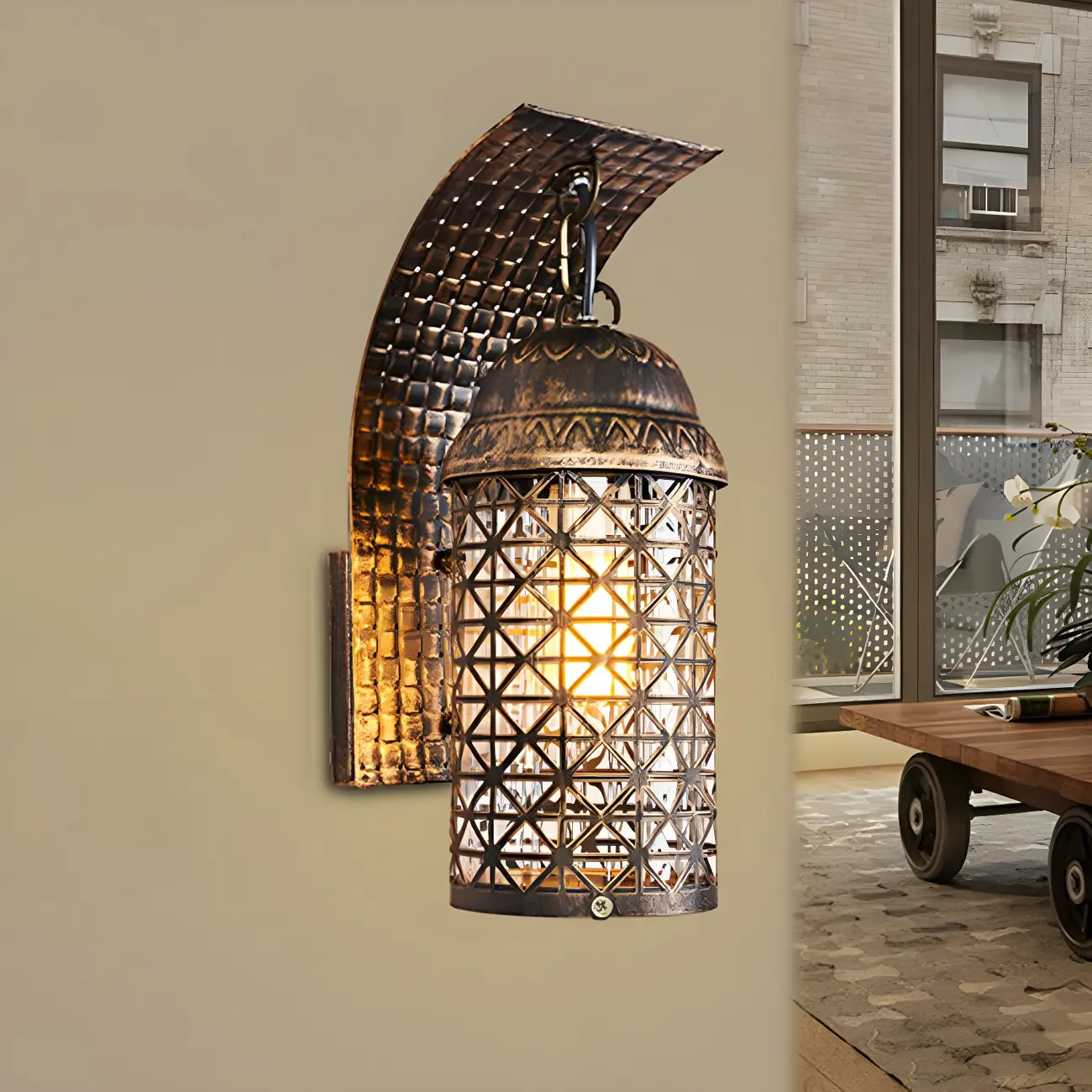 Industrial Bronze LED Lantern Wall Sconce for Bedroom Decor  | homeyfad