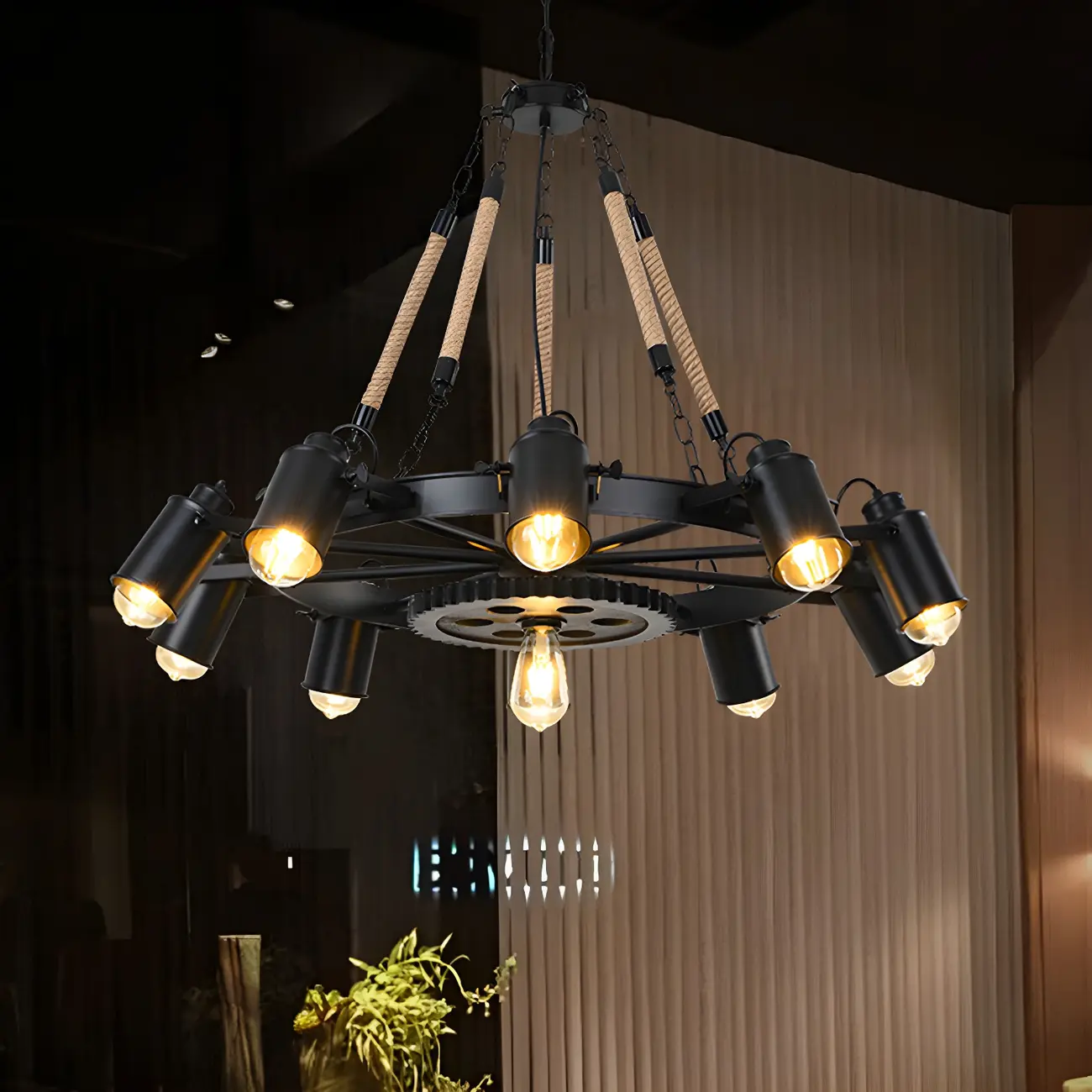 Industrial Metal Chandelier with Edison Bulbs for Dining Image - 2 | homeyfad