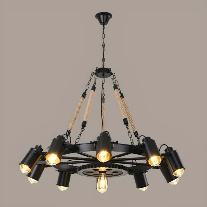 Industrial Metal Chandelier with Edison Bulbs for Dining Image - 4