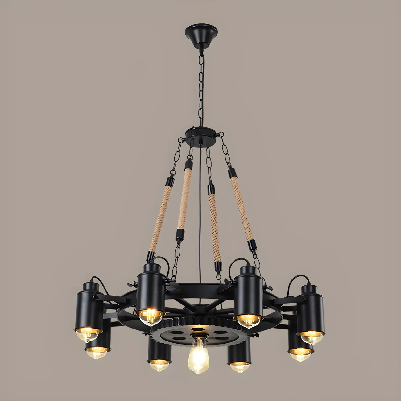 Industrial Metal Chandelier with Edison Bulbs for Dining Image - 5 | homeyfad