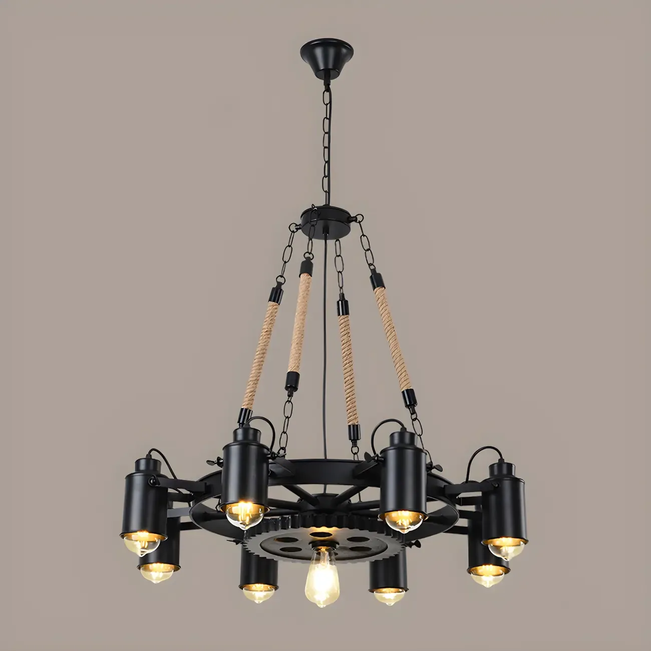 Industrial Metal Chandelier with Edison Bulbs for Dining Image - 5