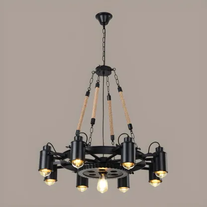 Industrial Metal Chandelier with Edison Bulbs for Dining Image - 5