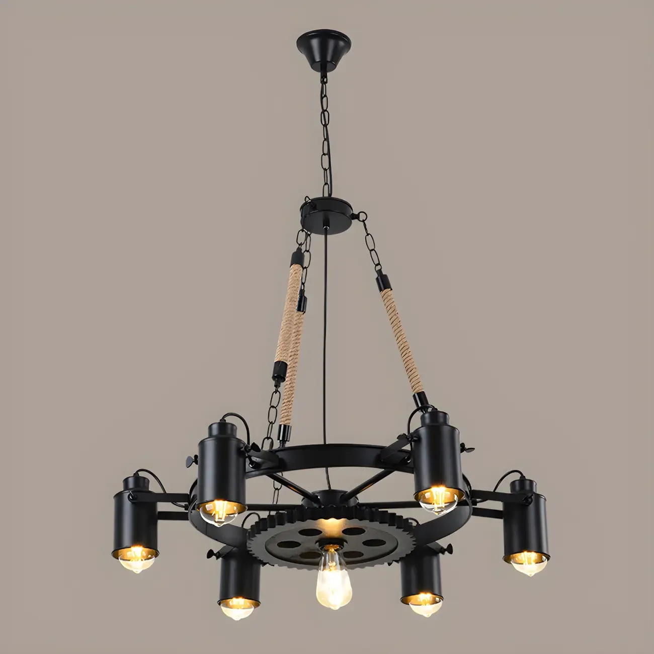 Industrial Metal Chandelier with Edison Bulbs for Dining Image - 6