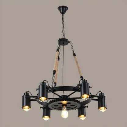 Industrial Metal Chandelier with Edison Bulbs for Dining Image - 6