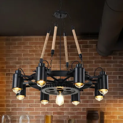 Industrial Metal Chandelier with Edison Bulbs for Dining Image - 1
