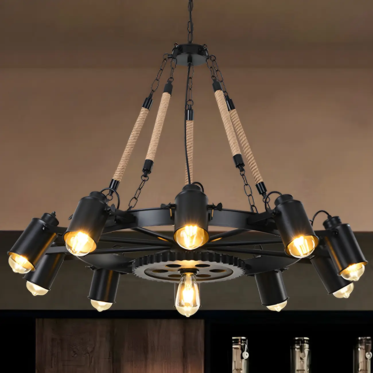 Industrial Metal Chandelier with Edison Bulbs for Dining Image - 3 | homeyfad