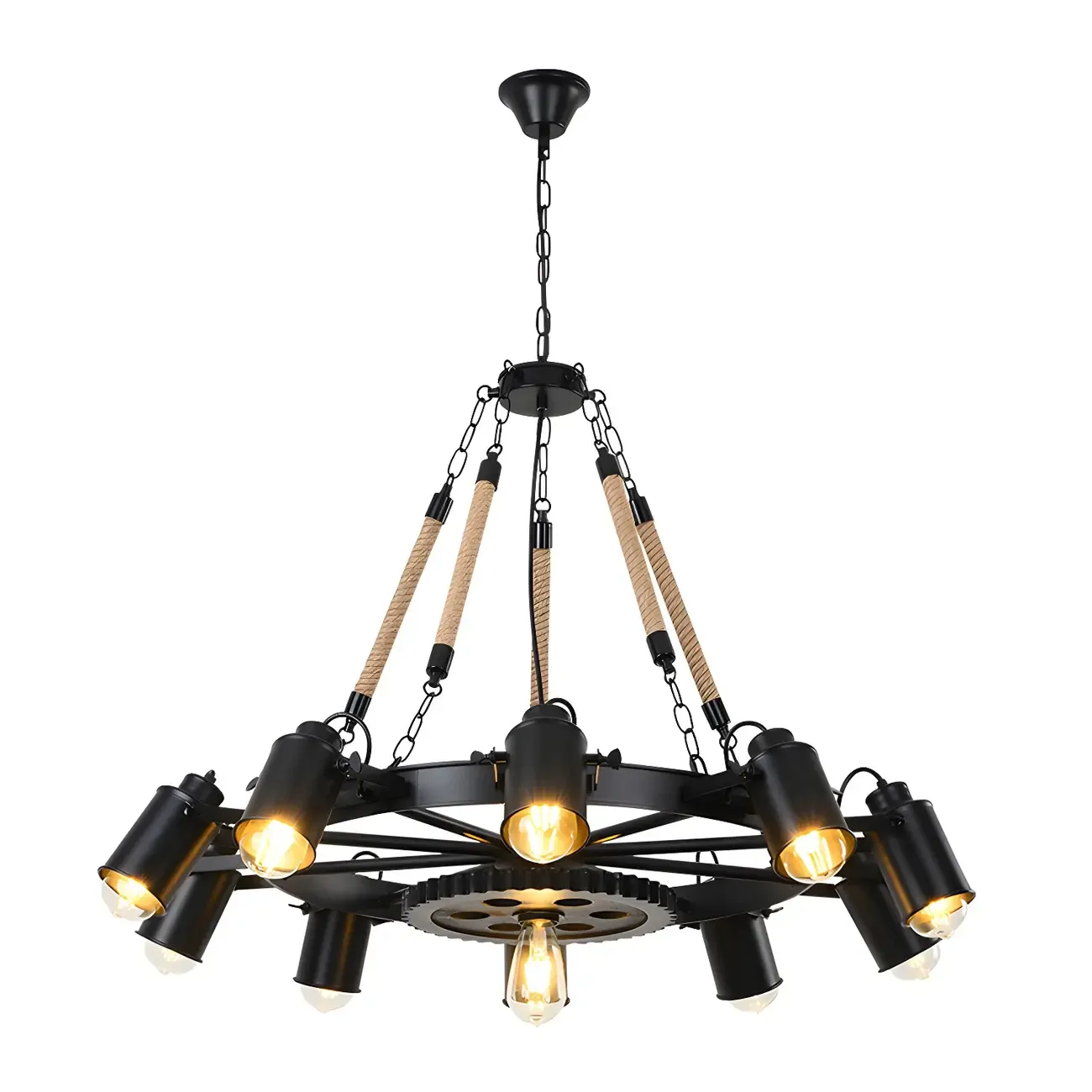 Industrial Metal Chandelier with Edison Bulbs for Dining Image - 7
