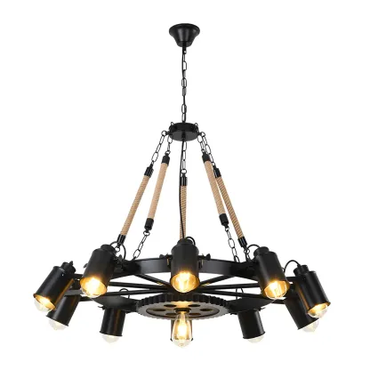 Industrial Metal Chandelier with Edison Bulbs for Dining Image - 7
