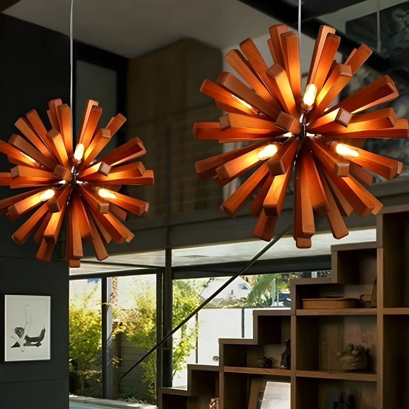10-Light Modern Dark Wood Round Starburst Chandelier Image - 1 | homeyfad