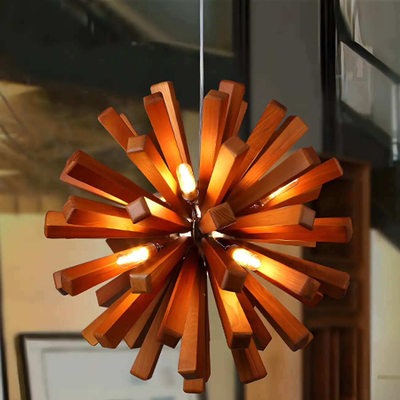 10-Light Modern Dark Wood Round Starburst Chandelier Image - 6 | homeyfad