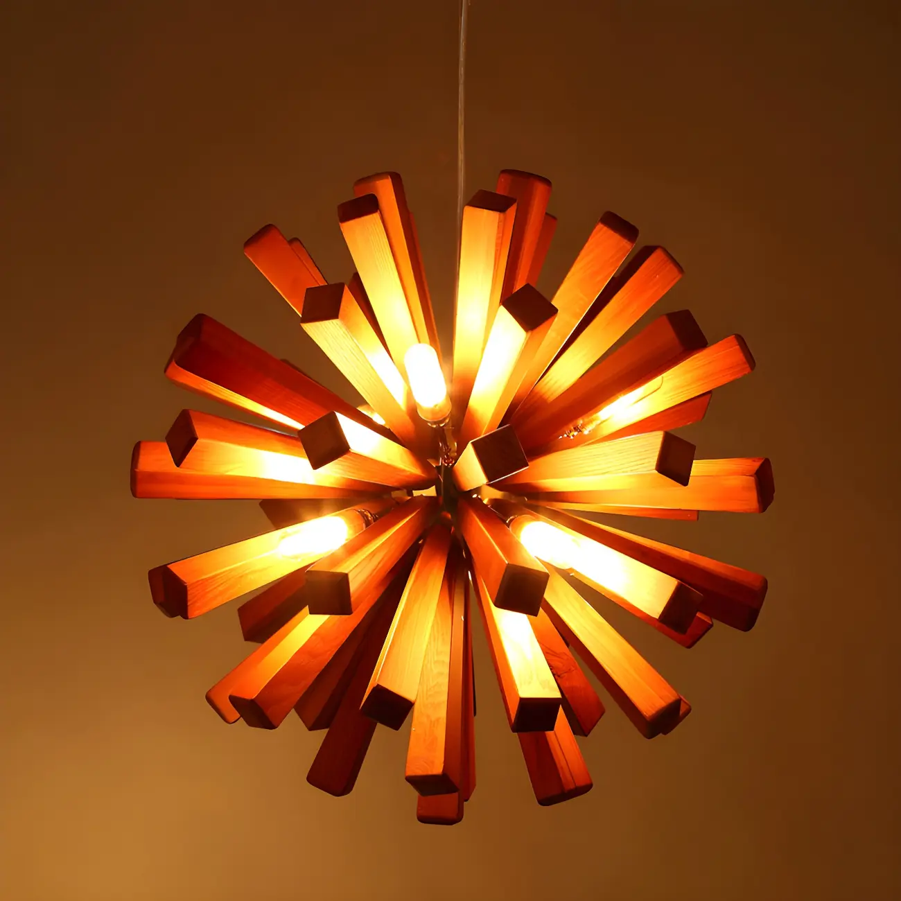 10-Light Modern Dark Wood Round Starburst Chandelier Image - 7 | homeyfad