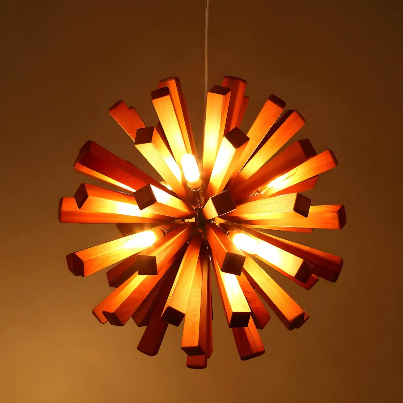 10-Light Modern Dark Wood Round Starburst Chandelier Image - 7