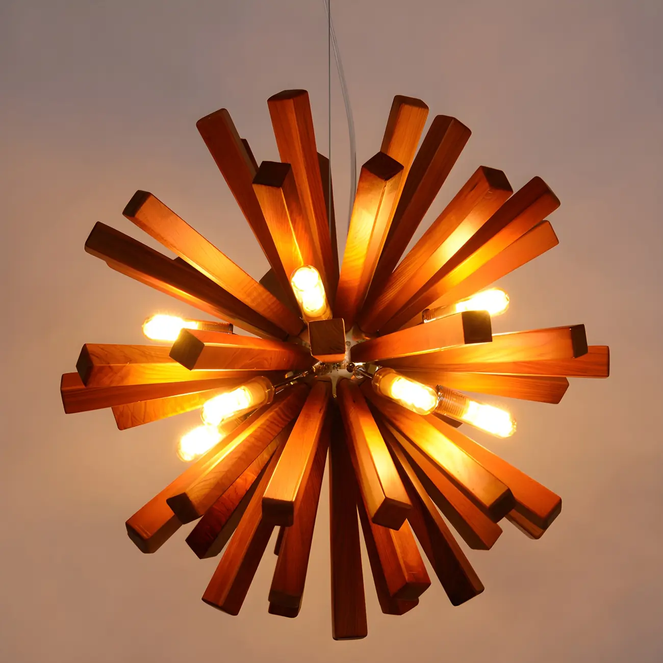 10-Light Modern Dark Wood Round Starburst Chandelier Image - 8 | homeyfad