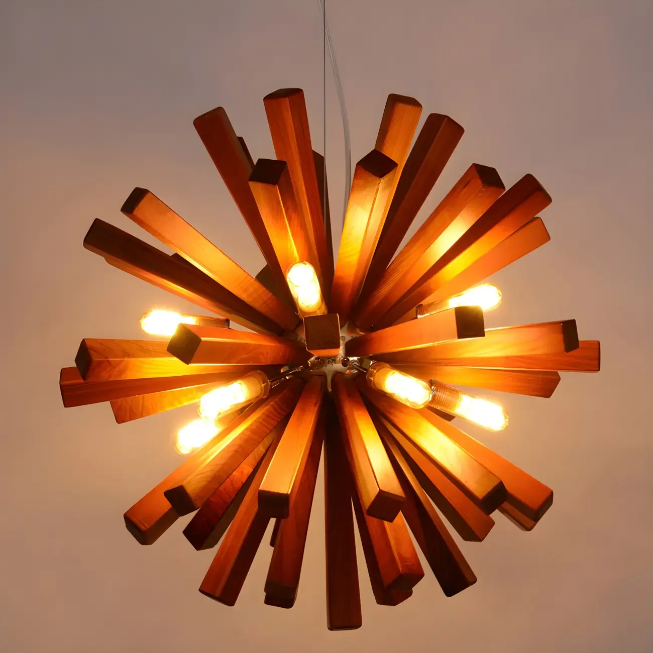 10-Light Modern Dark Wood Round Starburst Chandelier Image - 8