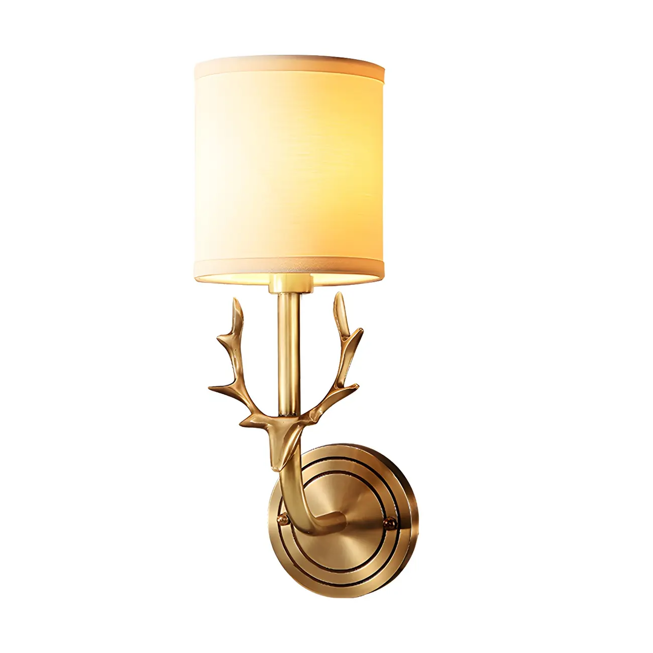 Vintage Antler Brass Wall Sconce with 2 Lights & Fabric Shade | homeyfad