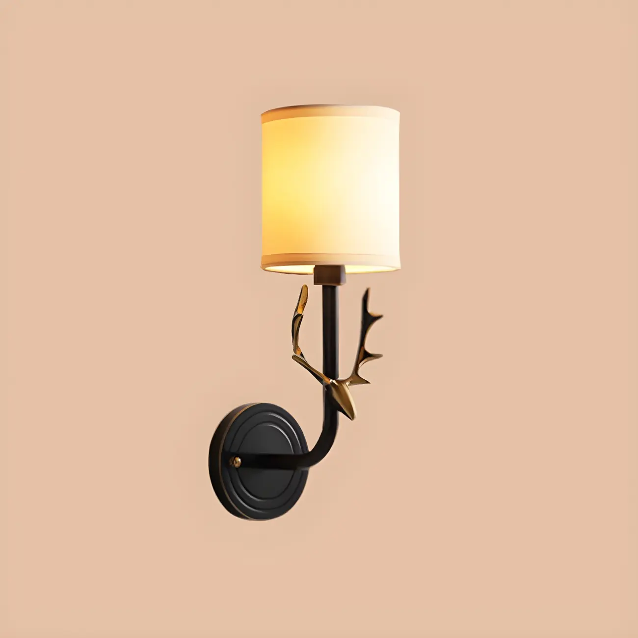 Vintage Antler Brass Wall Sconce with 2 Lights & Fabric Shade | homeyfad