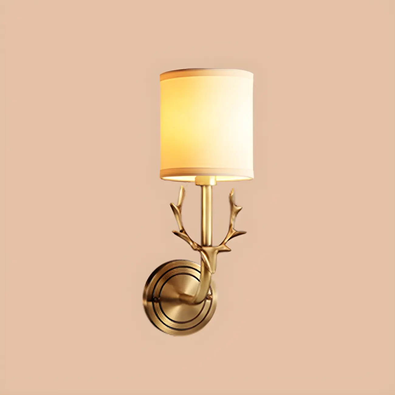 Vintage Antler Brass Wall Sconce with 2 Lights & Fabric Shade | homeyfad