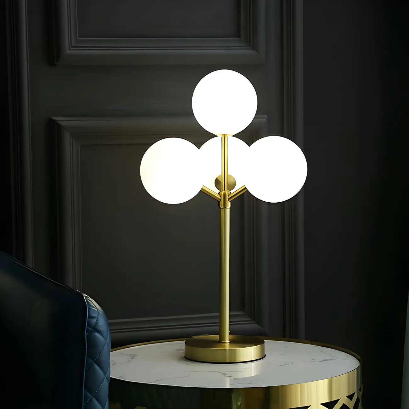 3 Color Dimmable Gold Glass Globe Table Lamp for Bedside Image - 3 | homeyfad