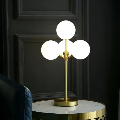 3 Color Dimmable Gold Glass Globe Table Lamp for Bedside Image - 3
