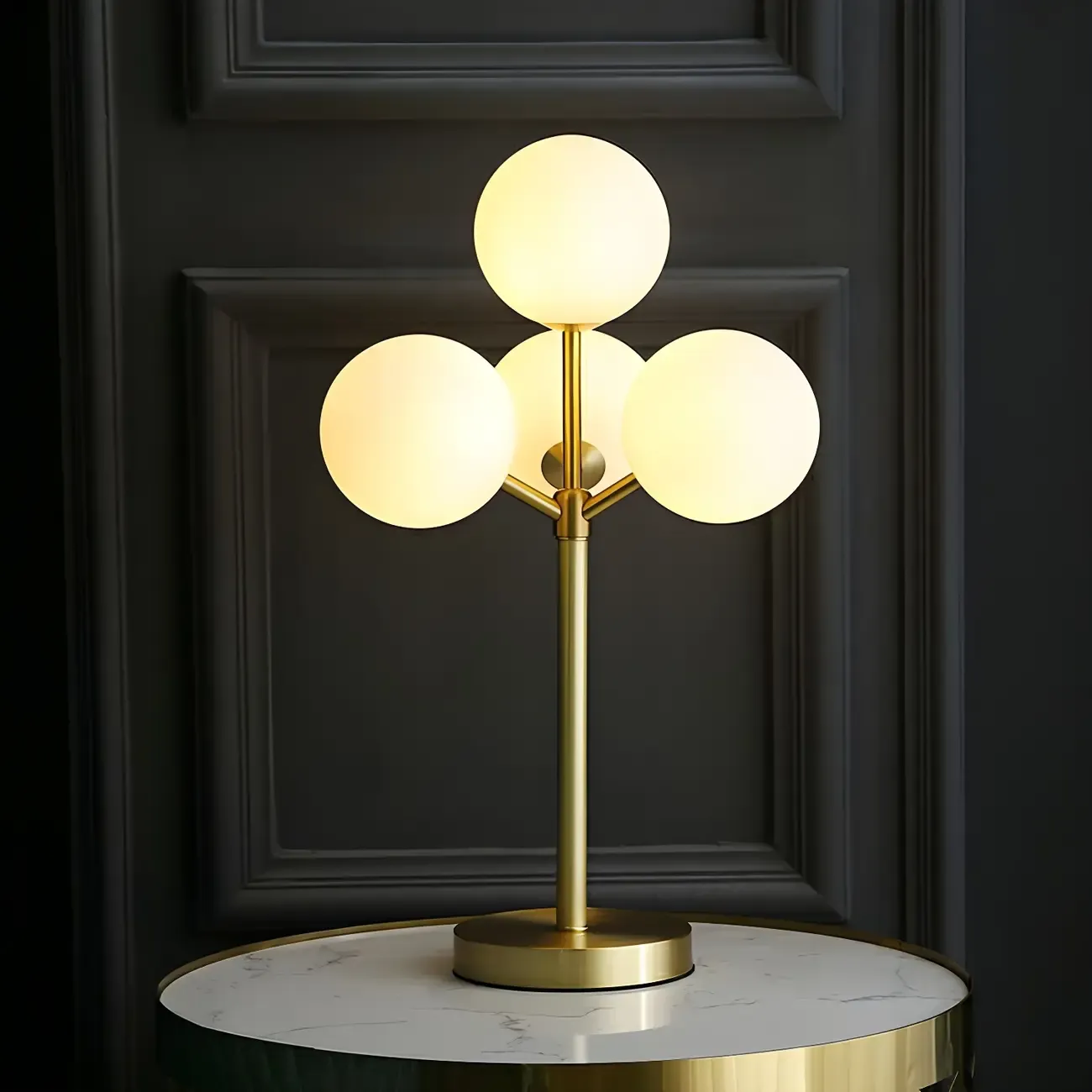 3 Color Dimmable Gold Glass Globe Table Lamp for Bedside Image - 5