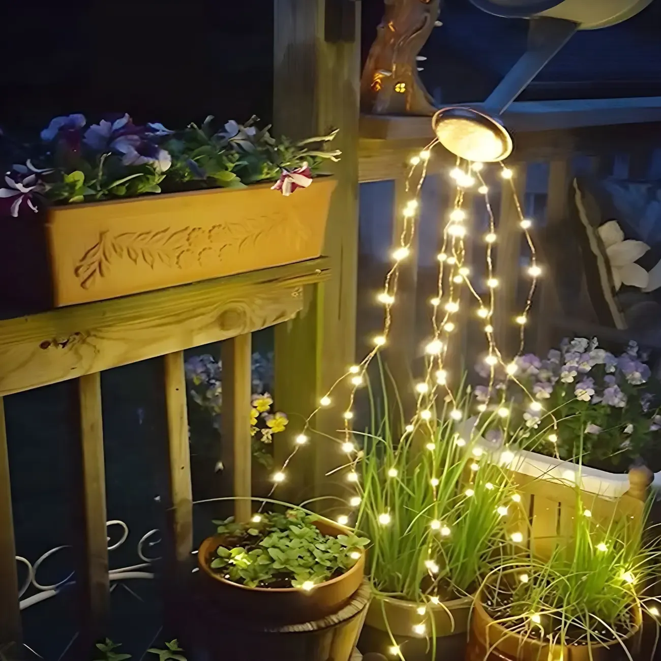 Solar Watering Can Cascade Lights Outdoor String Light Image - 2