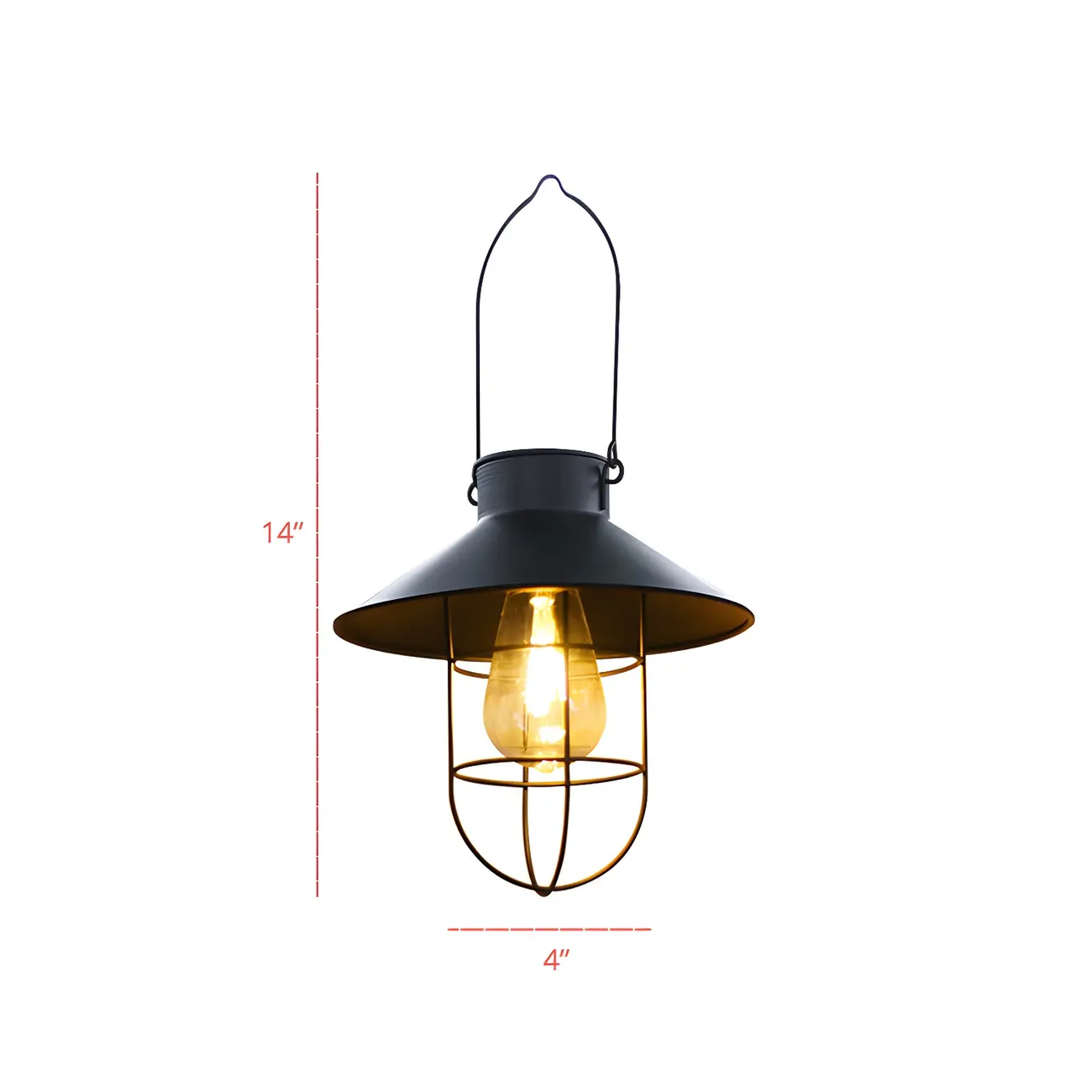 Iron Cone Solar Suspension Lighting Artistic Black LED Pendant Light with Cage and Handle, 2 Pcs Image - 3 | homeyfad