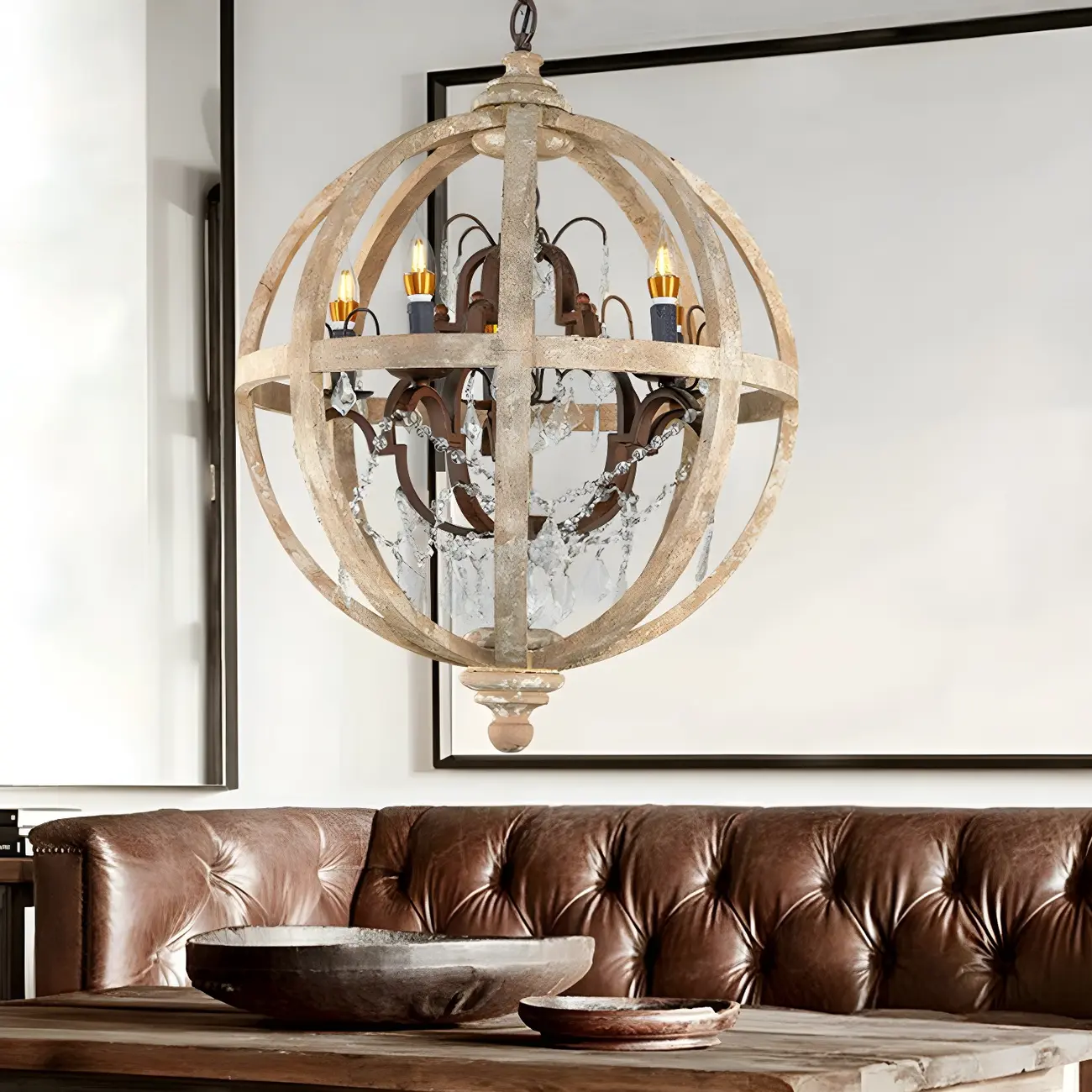 Traditional Vintage Crystal Wood Orb Chandelier Image - 1 | homeyfad