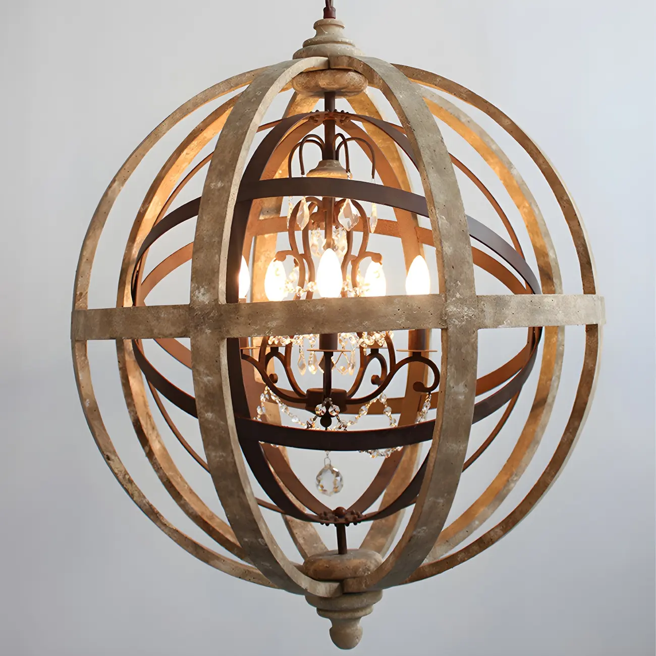 Traditional Vintage Crystal Wood Orb Chandelier Image - 2 | homeyfad