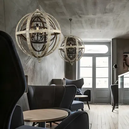 Traditional Vintage Crystal Wood Orb Chandelier Image - 3
