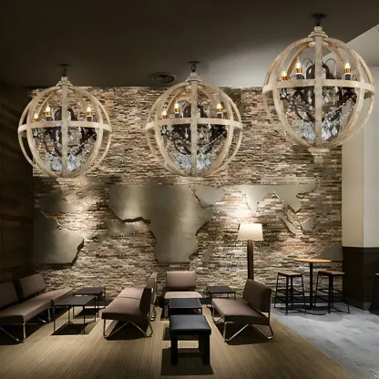 Traditional Vintage Crystal Wood Orb Chandelier Image - 4