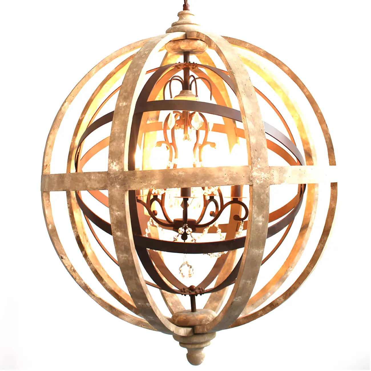 Traditional Vintage Crystal Wood Orb Chandelier Image - 5 | homeyfad