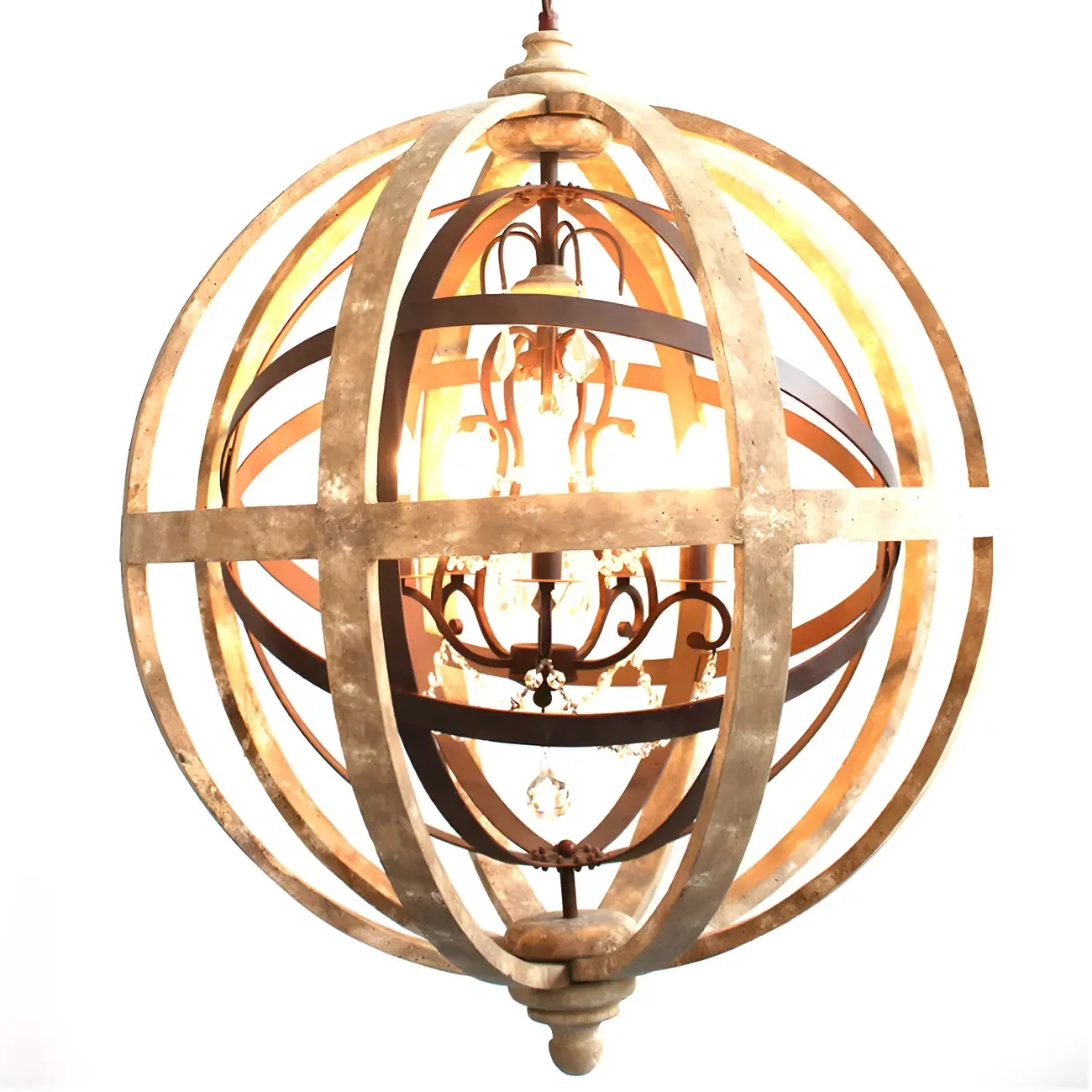 Traditional Vintage Crystal Wood Orb Chandelier Image - 5
