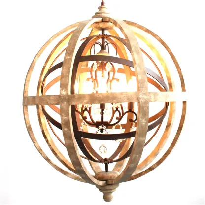Traditional Vintage Crystal Wood Orb Chandelier Image - 5