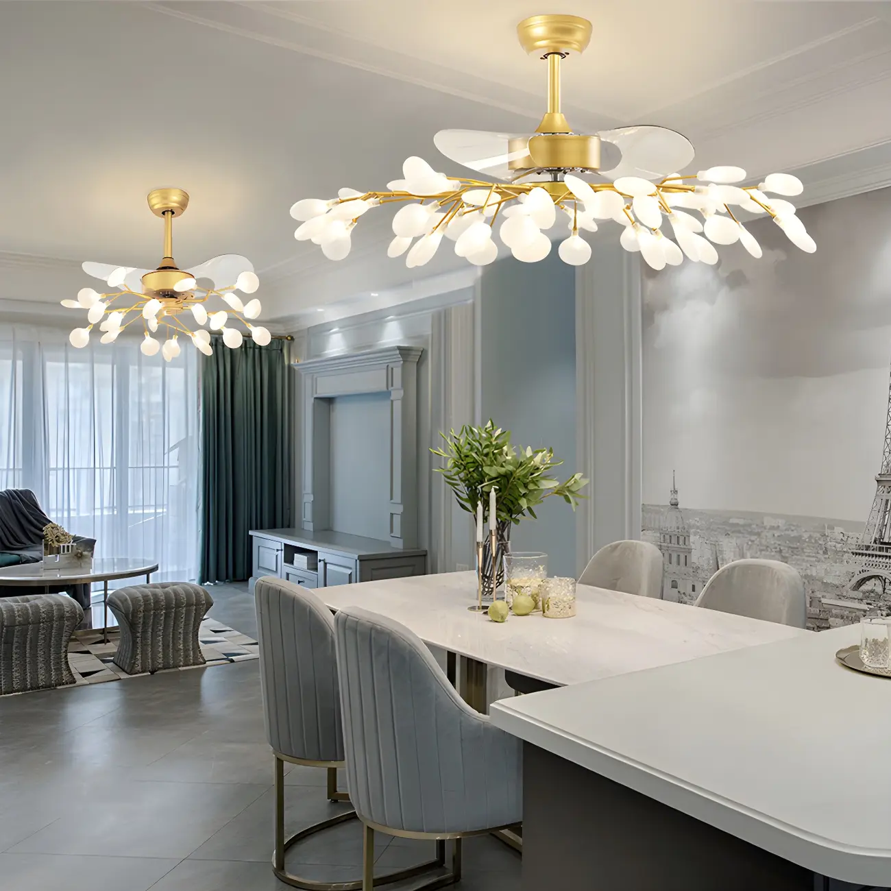 Gold Branch-Shaped Ceiling Fan with Light