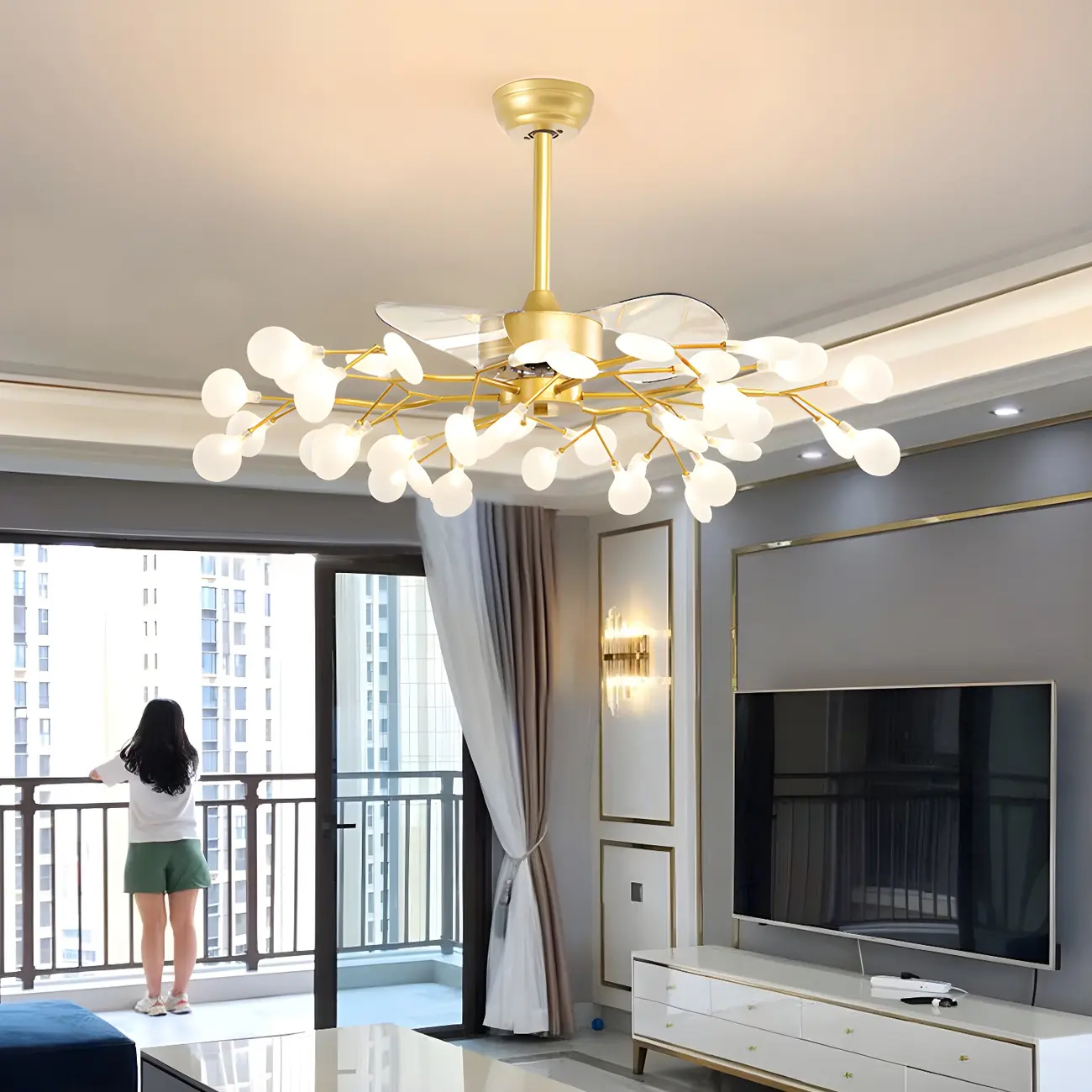 Dining Room Gold Branch-Shaped Ceiling Fan with Light Image - 2 | homeyfad