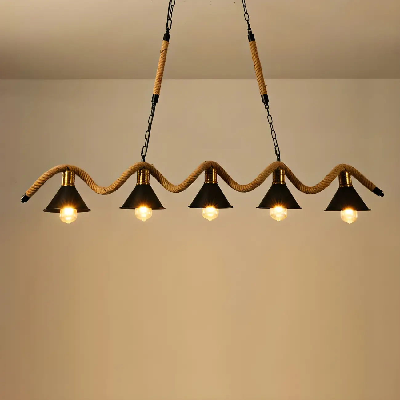 Industrial Metal Hemp Rope Pendant Light Image - 6 | homeyfad