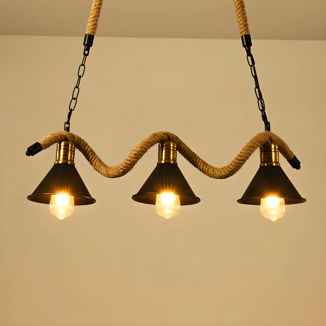 Industrial Metal Hemp Rope Pendant Light Image - 7 | homeyfad