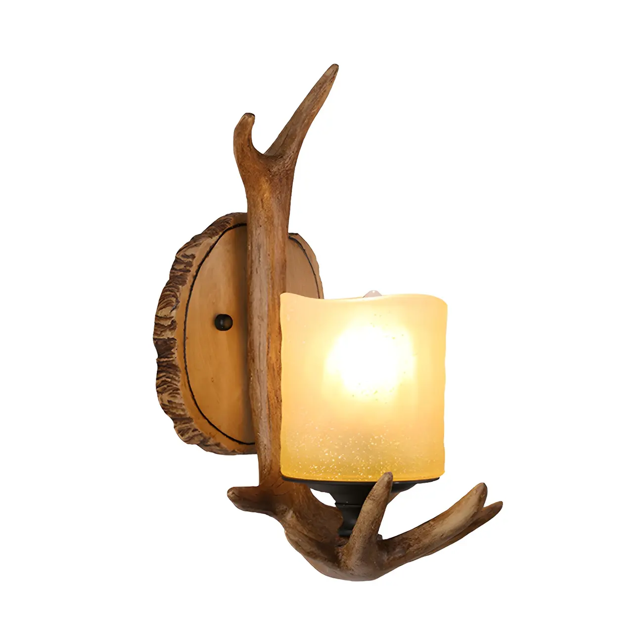 Rustic Antler Wall Sconce with Frosted Glass Shade Image - 3 | homeyfad
