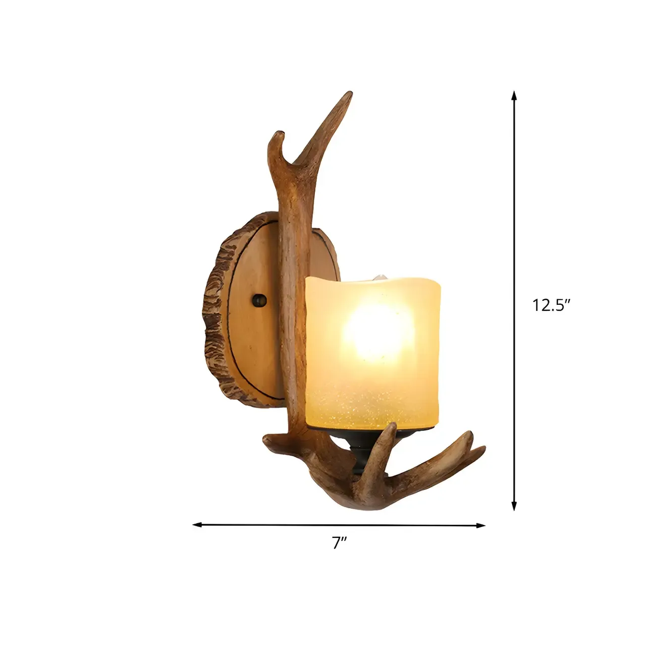 Rustic Antler Wall Sconce with Frosted Glass Shade Image - 4