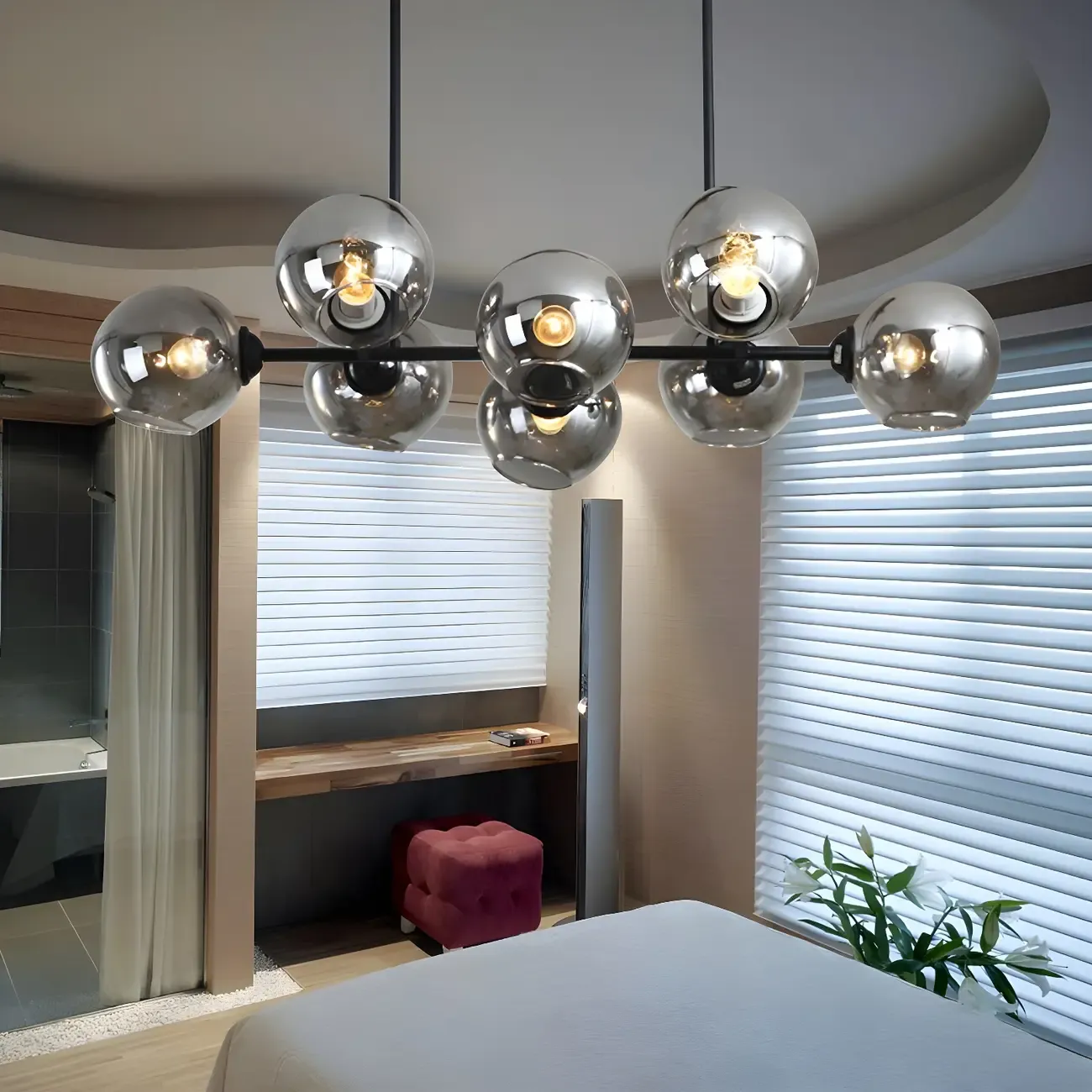 Colonial Black Glass Globe Island Pendant Light Image - 2