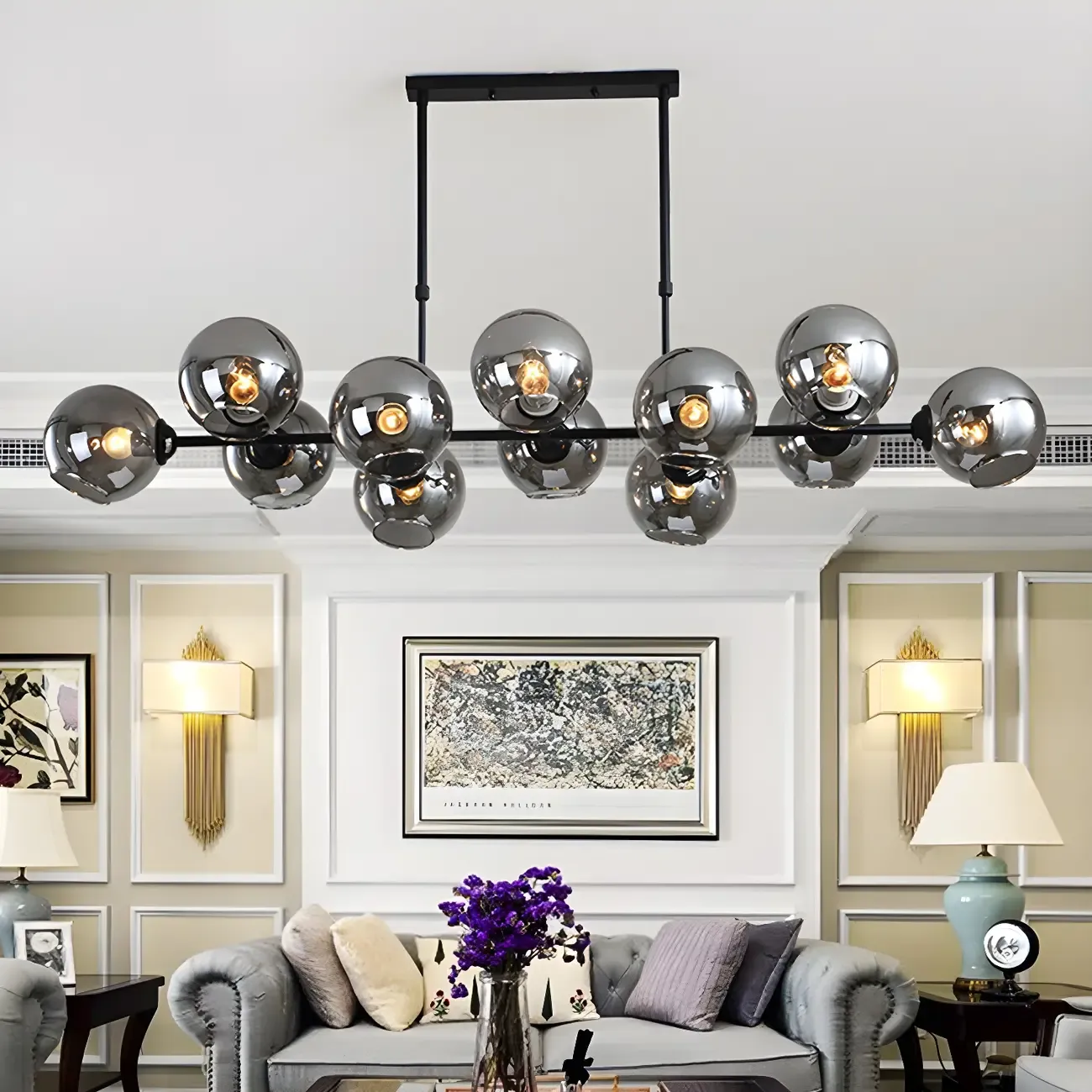Colonial Black Glass Globe Island Pendant Light Image - 1