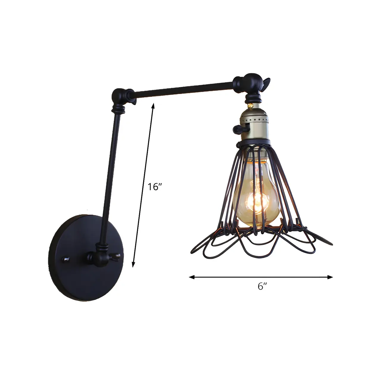 Industrial Black Wire Cage Swing Arm Wall Light Image - 4 | homeyfad