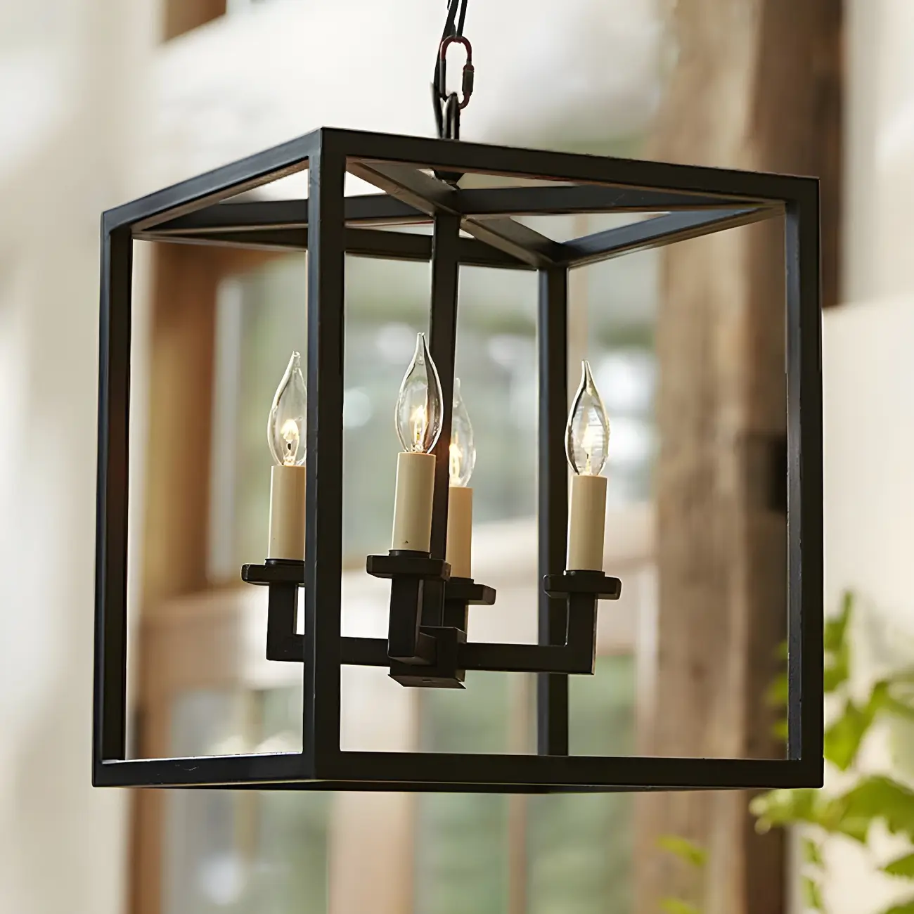 Industrial Black Metal Square Lantern Candle Chandelier Image - 2 | homeyfad