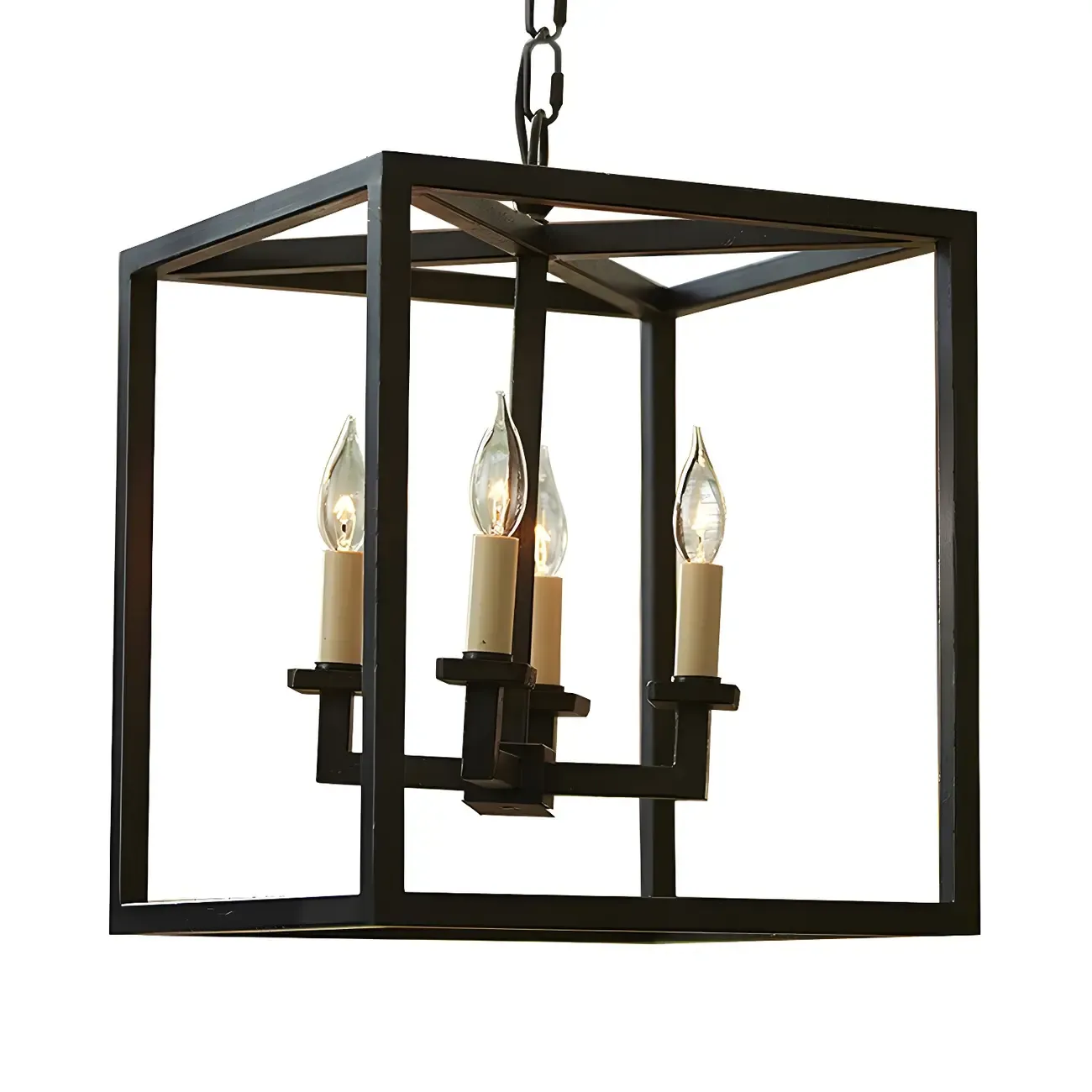 Industrial Black Metal Square Lantern Candle Chandelier Image - 4