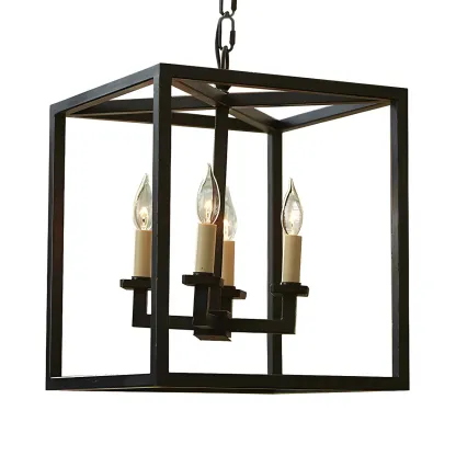 Industrial Black Metal Square Lantern Candle Chandelier Image - 4