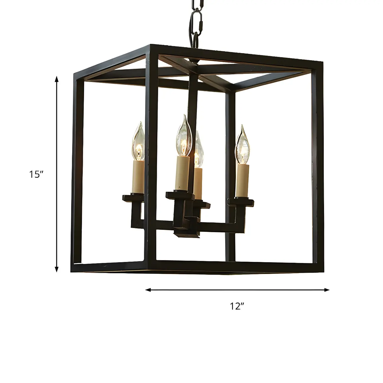 Industrial Black Metal Square Lantern Candle Chandelier Image - 5 | homeyfad